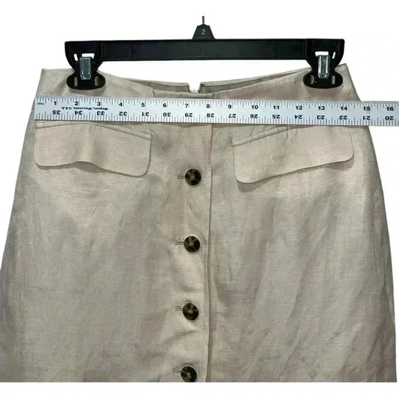 J.Crew Button Front Linen Cupro Blend Skirt Size 2 Womens Tan Lined Fall Wear - Picture 7 of 7